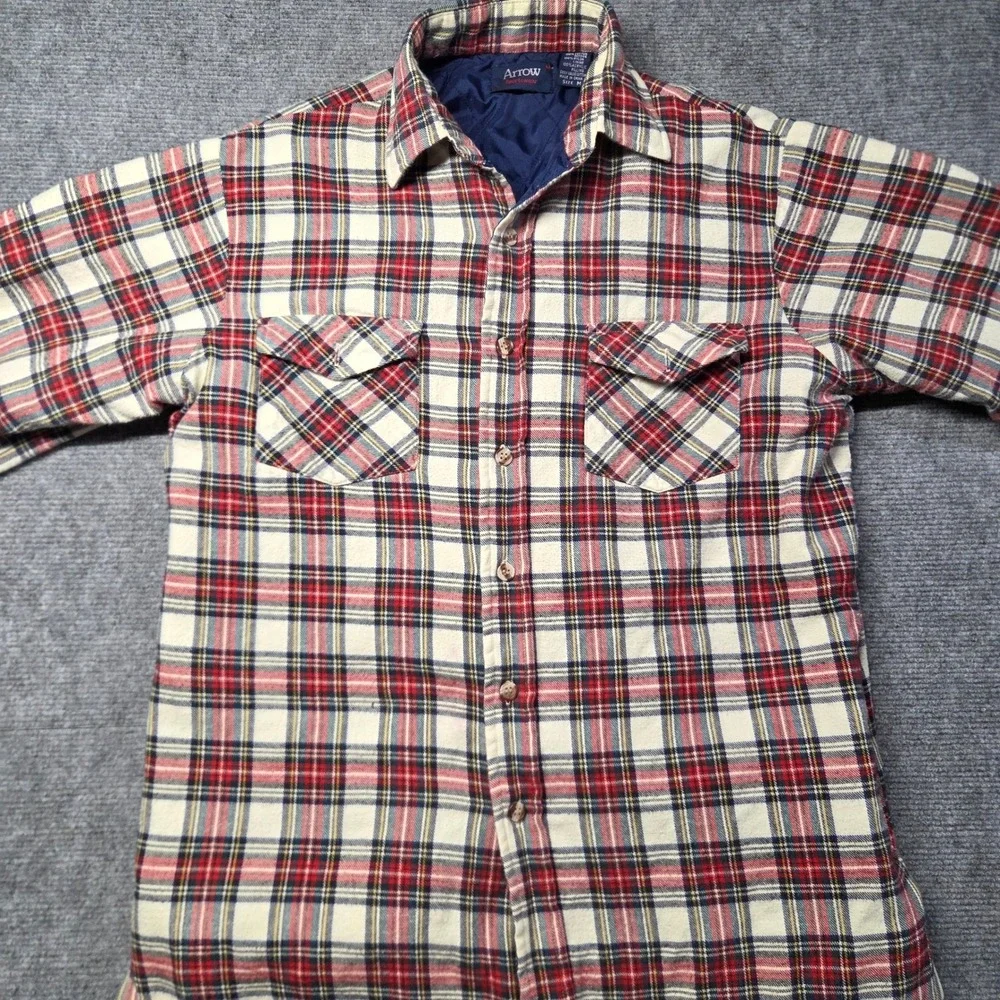 Vintage Arrow Sportswear Quilted Flannel Shirt Jacket Mens M Plaid Lined Shacket
